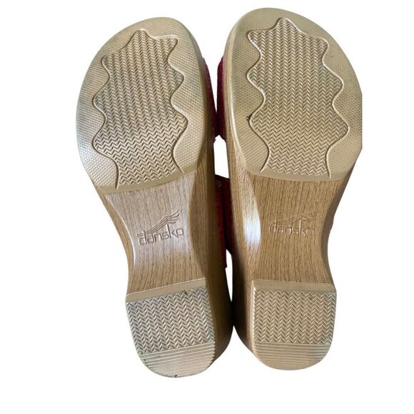 Dansko Sophie Red Leather Reptile Double Strap Wood Wedge Sandals 39 US 9 - Picture 5 of 8